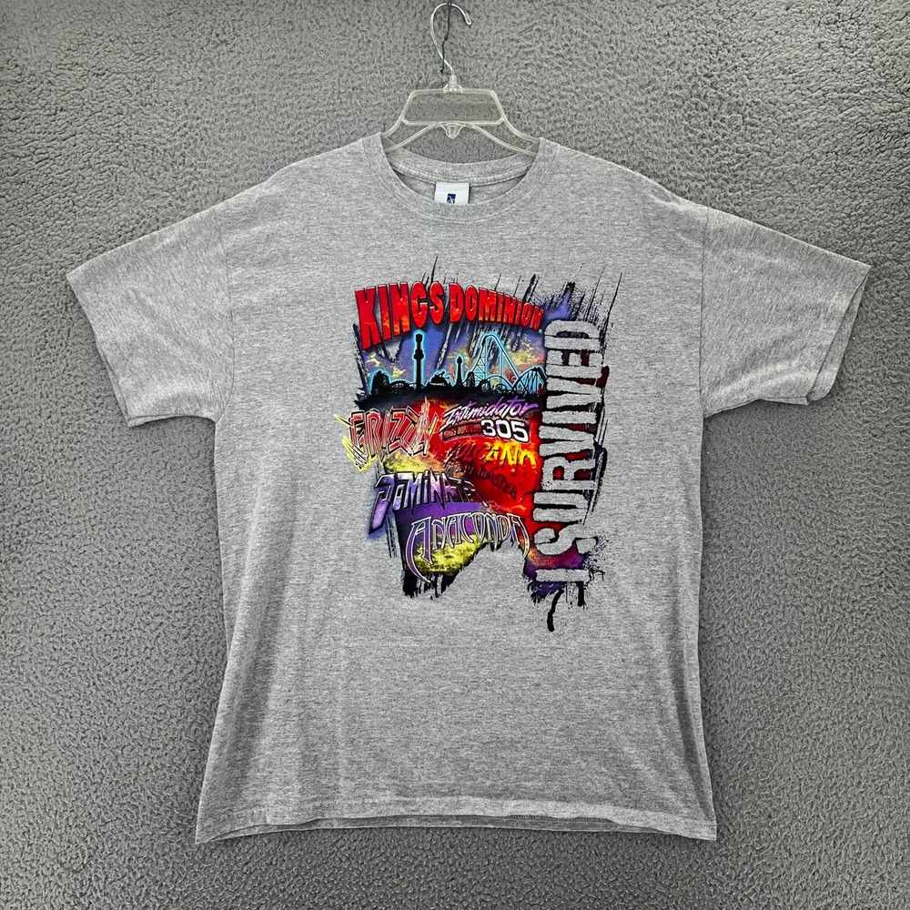 Kings Dominion I Survived Roller Coaster T-Shirt Gray Mens Large Cedar Fair Tee